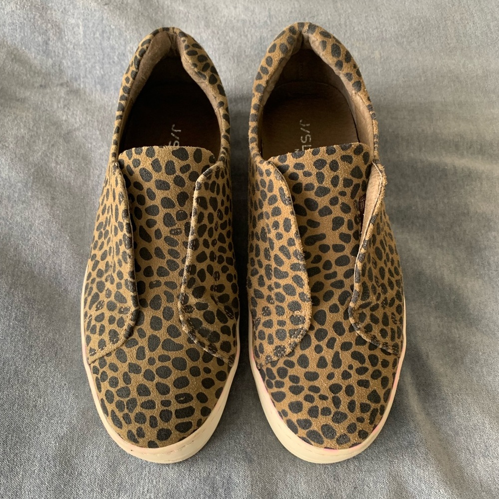 J Slides HEIDI Taupe Black Leopard Suede